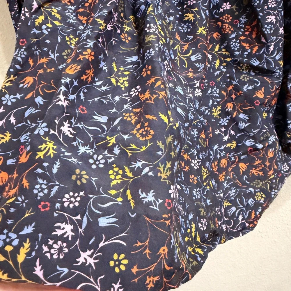 Elliette Tate Floral Silk‎ Mini Dress Womens 4 Navy Blue Rope Belted Bloomcore